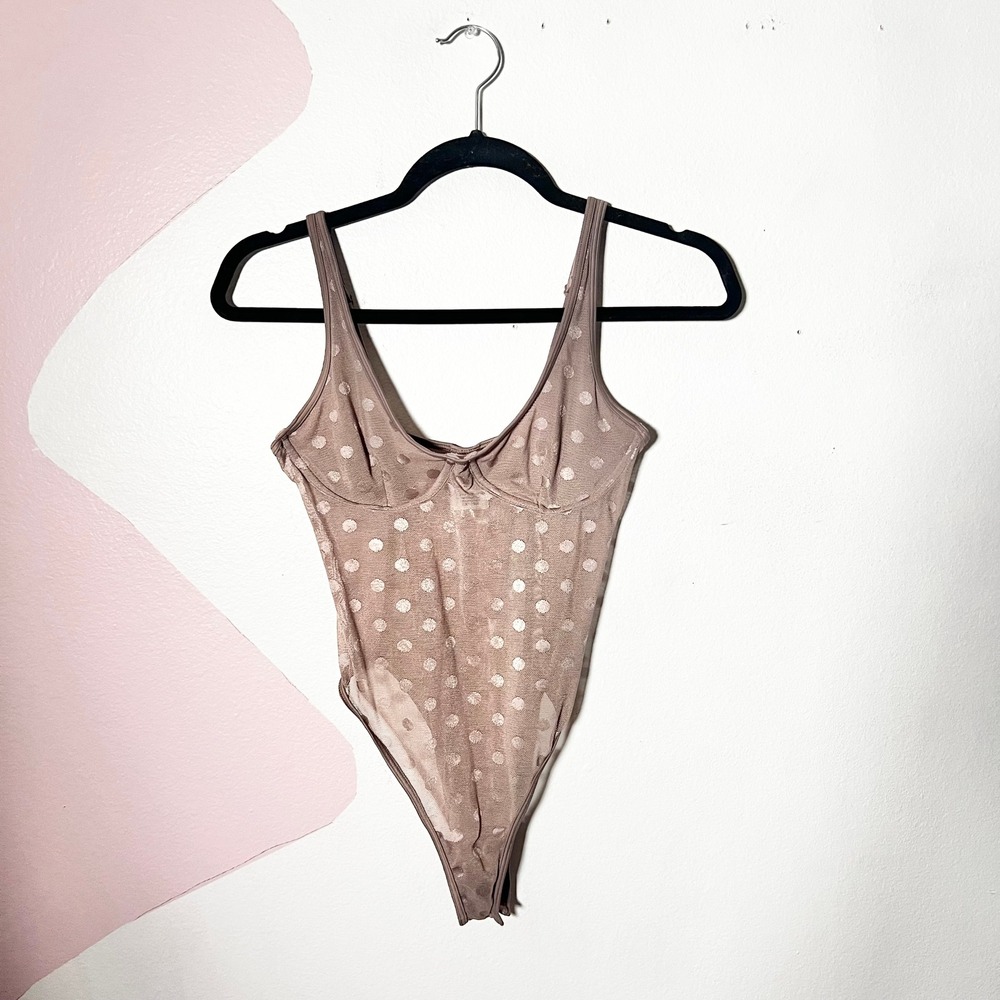Victoria's Secret PINK Polka Dot Bodysuit Small Brown Sheer Mesh